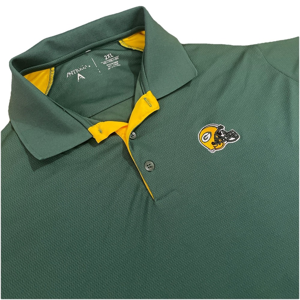 Antigua Packers Polo Shirt 2XL Green Yellow NFL Team Logo Performance Polyester - Picture 1 of 5